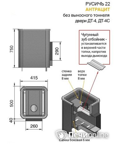 Дровяные печи-каменки Везувий Русичъ Антрацит 22 (ДТ-4С) без выноса в Пскове