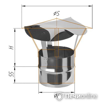 Дымоход Феррум Зонт нержавеющий 0.5 d-150 по воде в Пскове